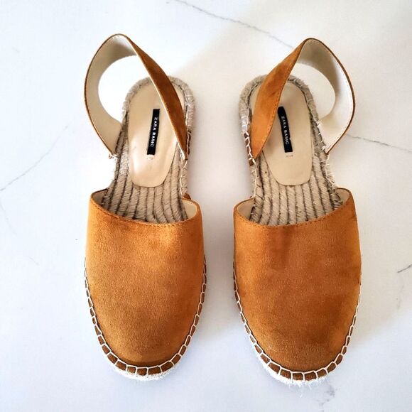 Zara Slingback Espadrilles Women US 6.5-7 EU 37 Faux Suede Mustard Yellow Shoes - Picture 2 of 8